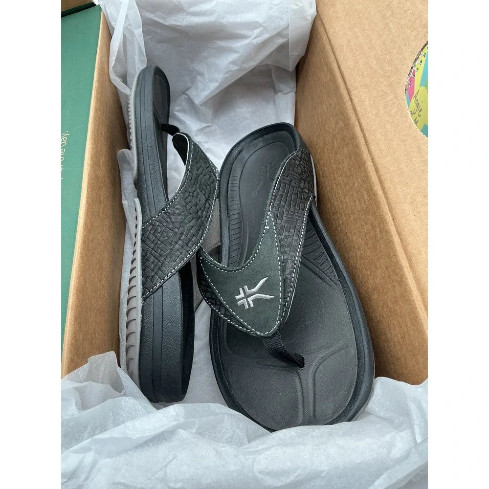 Kuru Kala Mens Orthotic‎ Flip Flop Sandals Grey Black Size 8